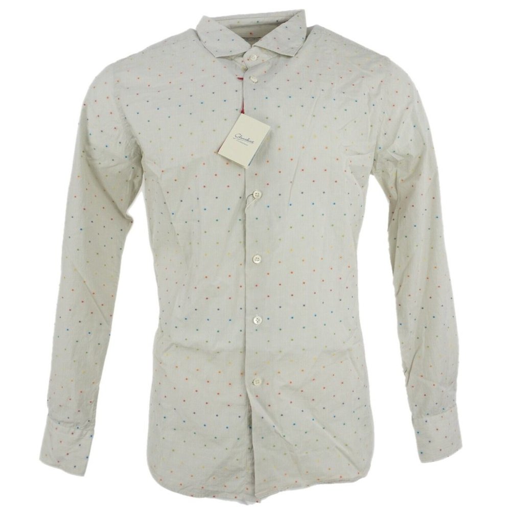 New Glanshirt Men Sizes 37 / 38 / 39 / 42 Ivory Stripe Polka Dot Button Up Shirt